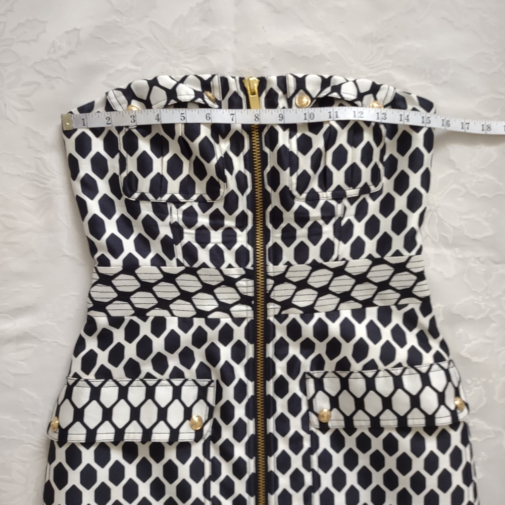 Diane Von Furstenberg runway dress corset goldtone buttons black white diamond - Picture 6 of 13